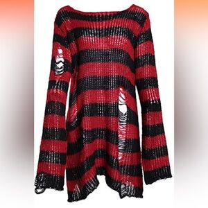 SOLD: Oversized Goth Punk Ripped Striped Long Sleeve Pullover Sweater Dress